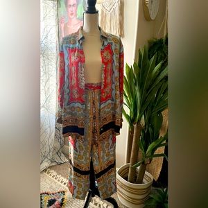 Silk Material Long Sleeve & Pant Set With Vibrant Print